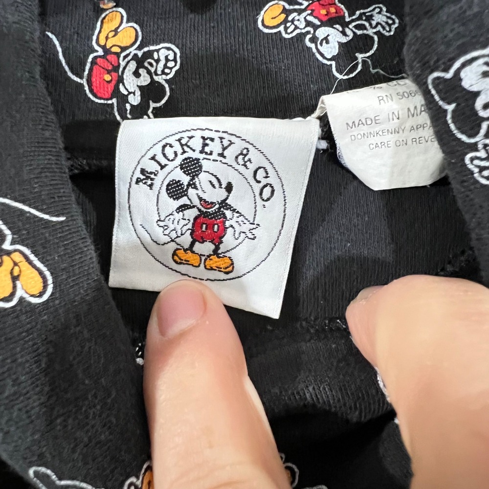 Vintage 90s Mickey & Co Turtleneck Top Womens Medium Black Mickey Mouse AOP - Picture 3 of 8